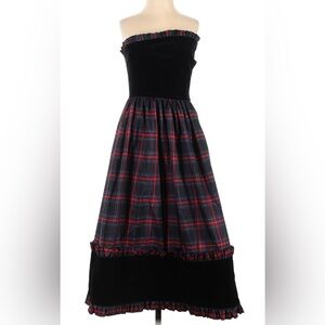 Vintage Black and Red Plaid Strapless Dress